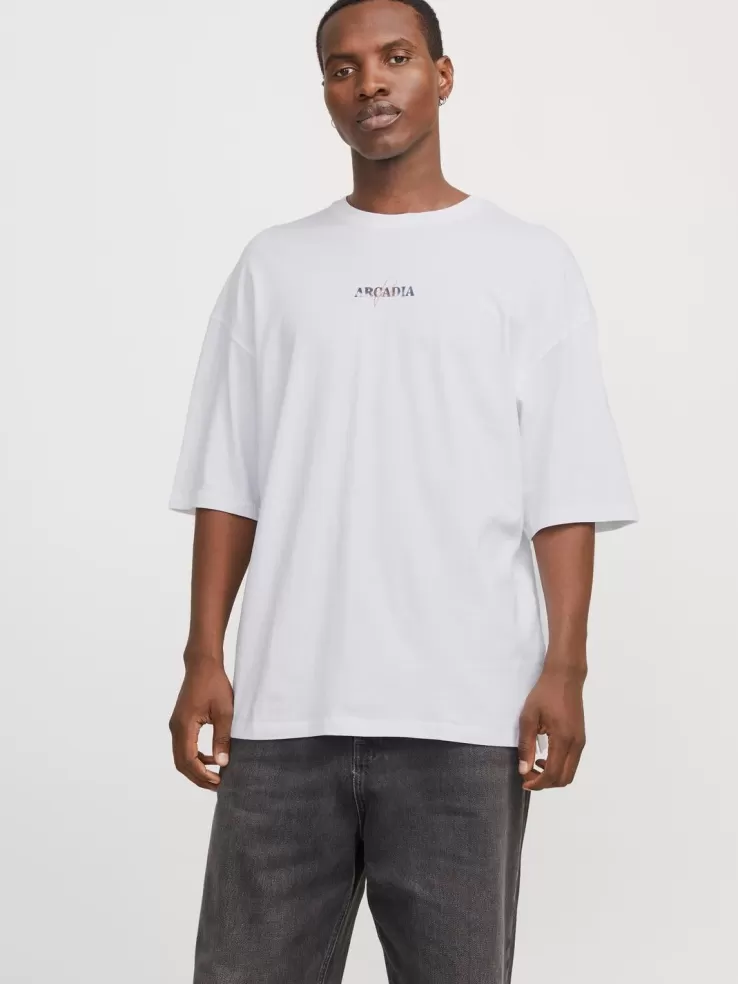 Best JACK & JONES Backprintet Crew neck T-shirt White