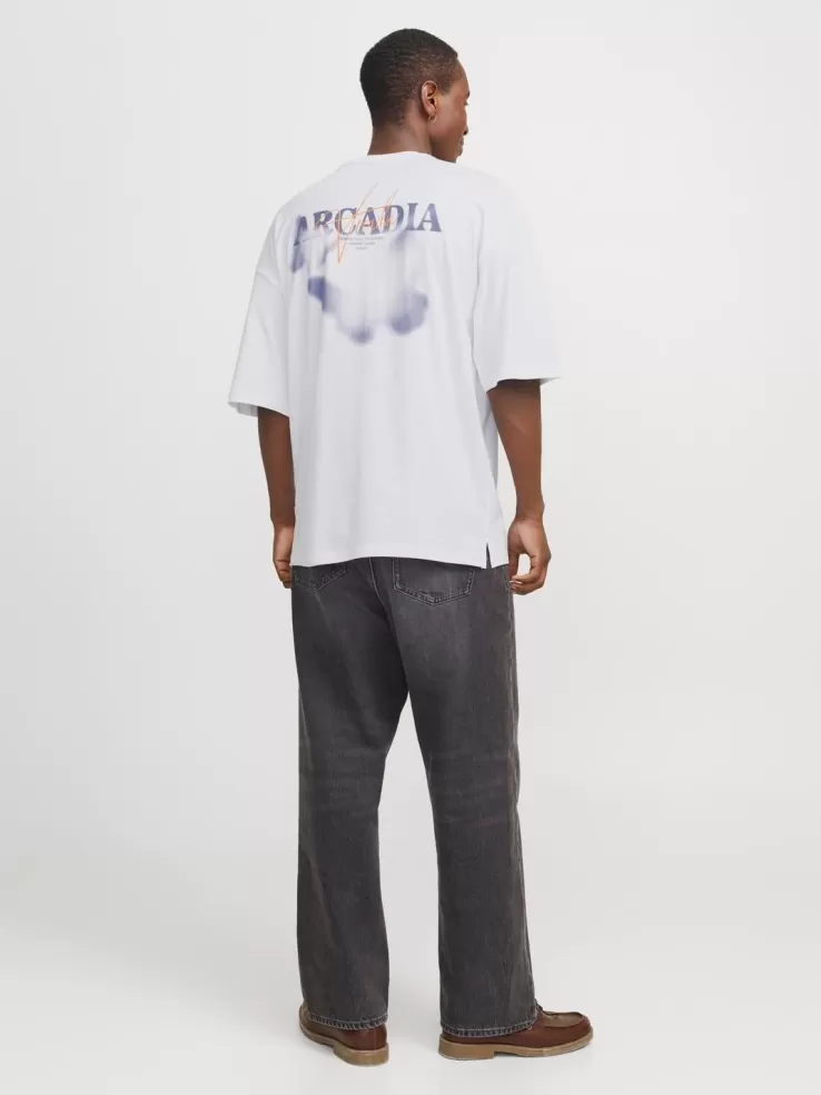 Best JACK & JONES Backprintet Crew neck T-shirt White