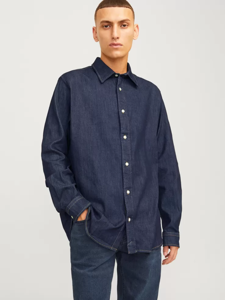 Fashion JACK & JONES Comfort Fit Denim Shirt Blue