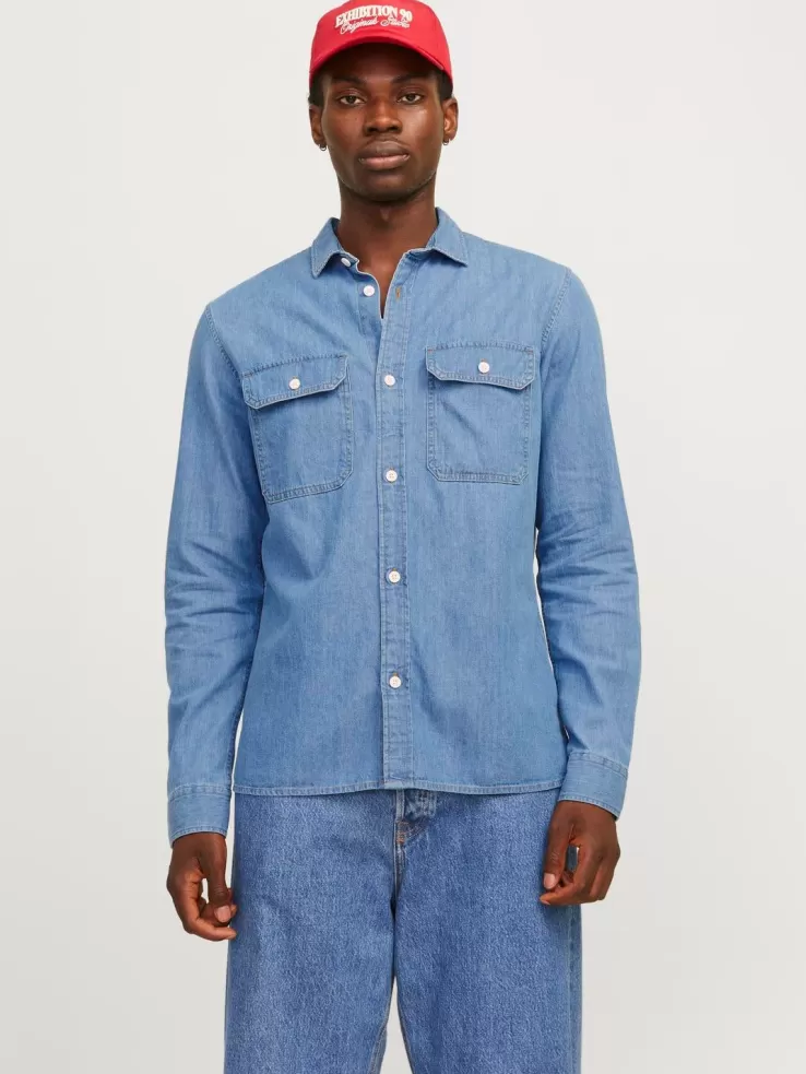 Fashion JACK & JONES Comfort Fit Denim Shirt Blue