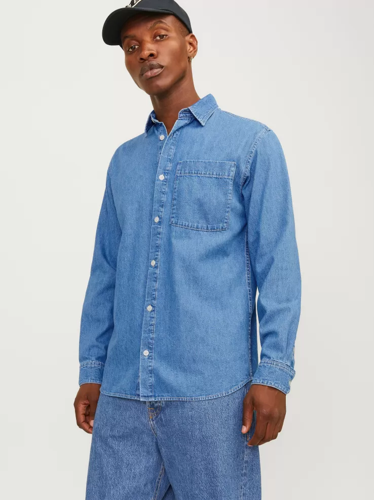 Cheap JACK & JONES Comfort Fit Denim Shirt Blue