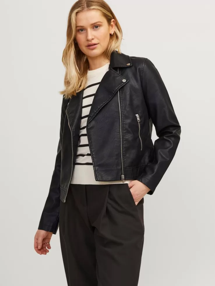 Best JACK & JONES JXGAIL Leather look biker jacket Black