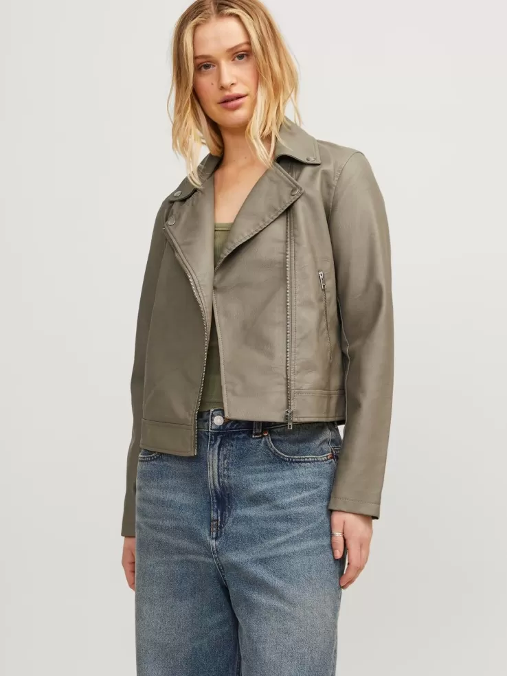 Best JACK & JONES JXGAIL Leather look biker jacket Beige