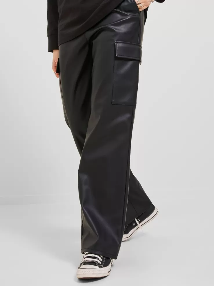 Best Sale JACK & JONES JXKENYA Faux leather trousers Black