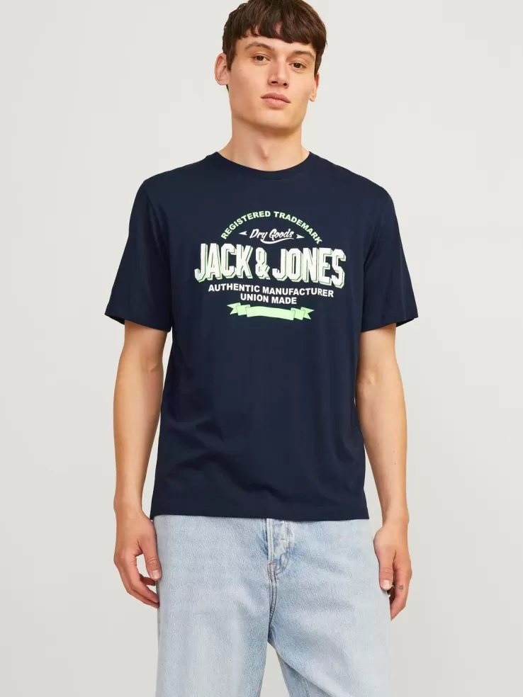 Best JACK & JONES Logo Round neck T-shirt Blue