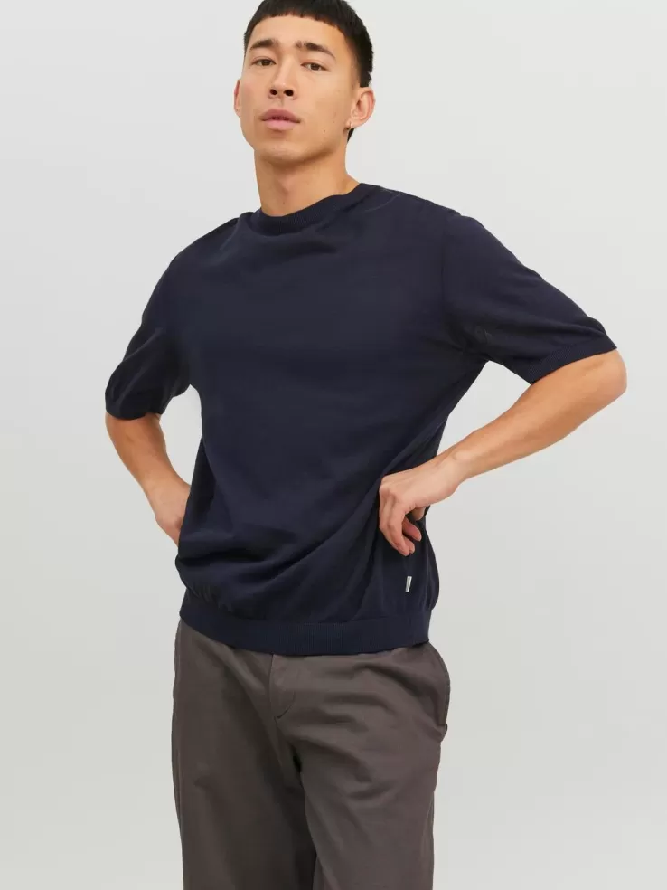 Best JACK & JONES Plain Crew neck Knitted pullover Blue