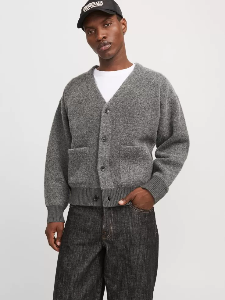 Shop JACK & JONES Plain Knitted cardigan Grey