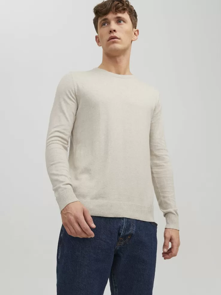 Best JACK & JONES Plain Knitted pullover Beige