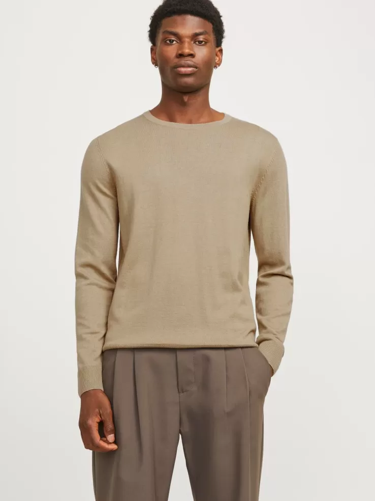 Best JACK & JONES Plain Knitted pullover Beige