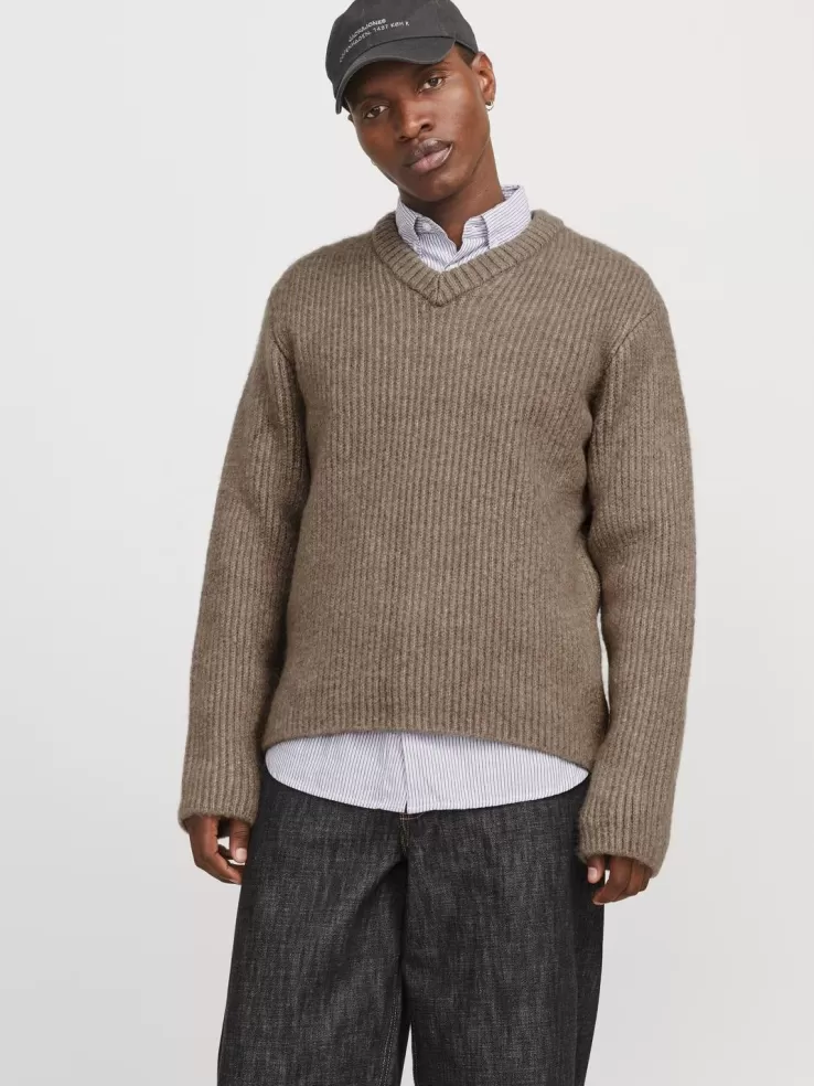 Best JACK & JONES Plain Knitted pullover Beige