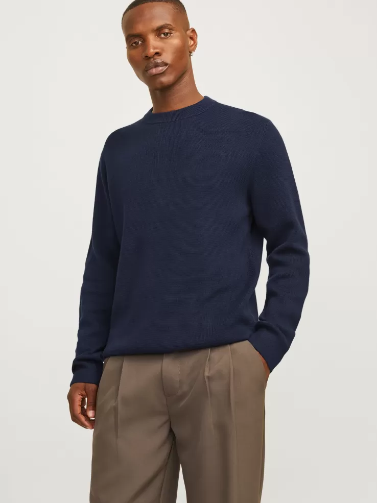 Best JACK & JONES Plain Knitted pullover Blue