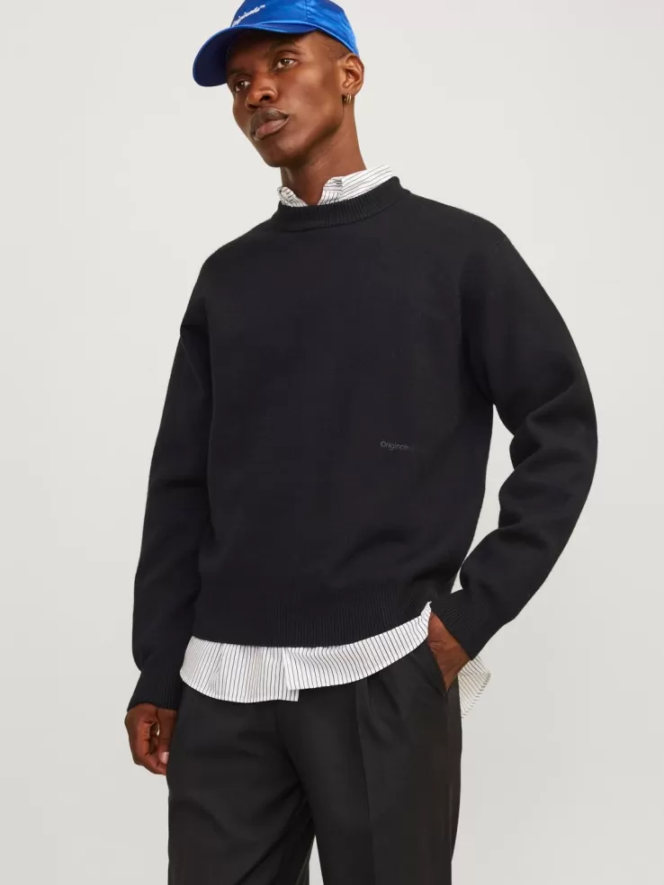 Best JACK & JONES Plain Knitted pullover Black