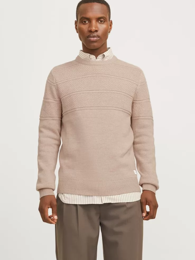 Best JACK & JONES Plain Knitted pullover Beige