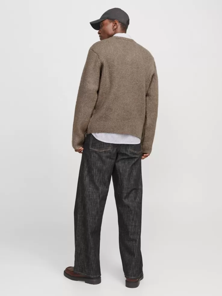 Best JACK & JONES Plain Knitted pullover Beige