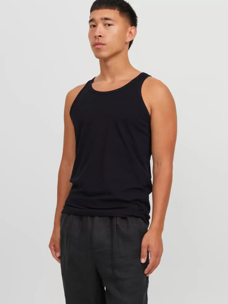 Clearance JACK & JONES Plain Round neck Tank top Black