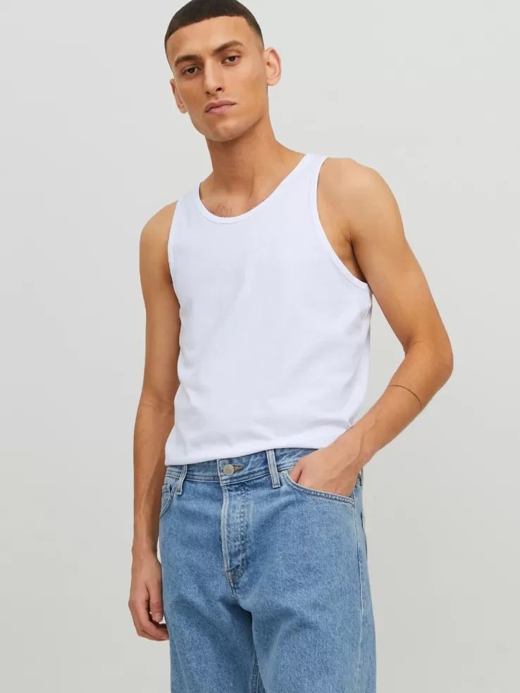 Hot JACK & JONES Plain Round neck Tank top White
