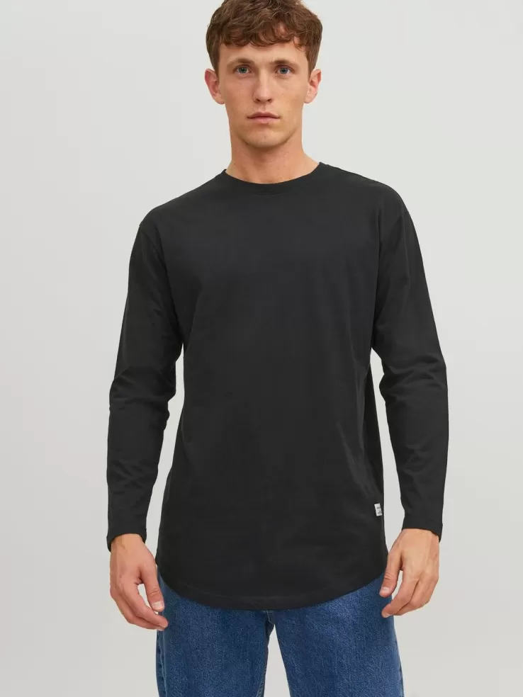 Shop JACK & JONES Plain Round neck T-shirt Black