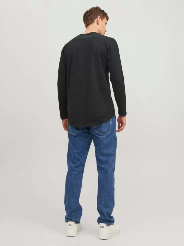 Shop JACK & JONES Plain Round neck T-shirt Black