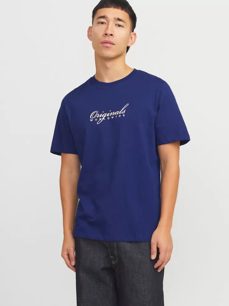 Hot JACK & JONES Printed Round neck T-shirt Blue