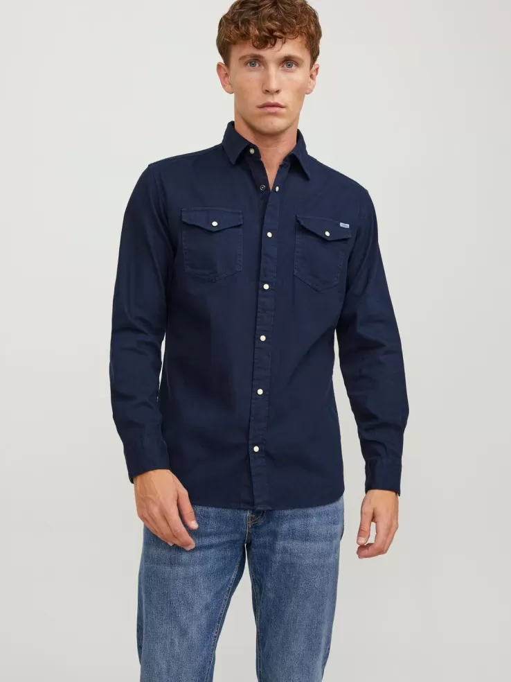 Fashion JACK & JONES Slim Fit Denim Shirt Blue