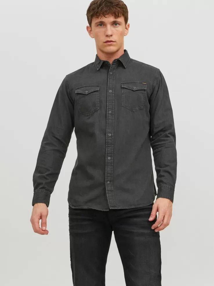 New JACK & JONES Slim Fit Denim Shirt Grey