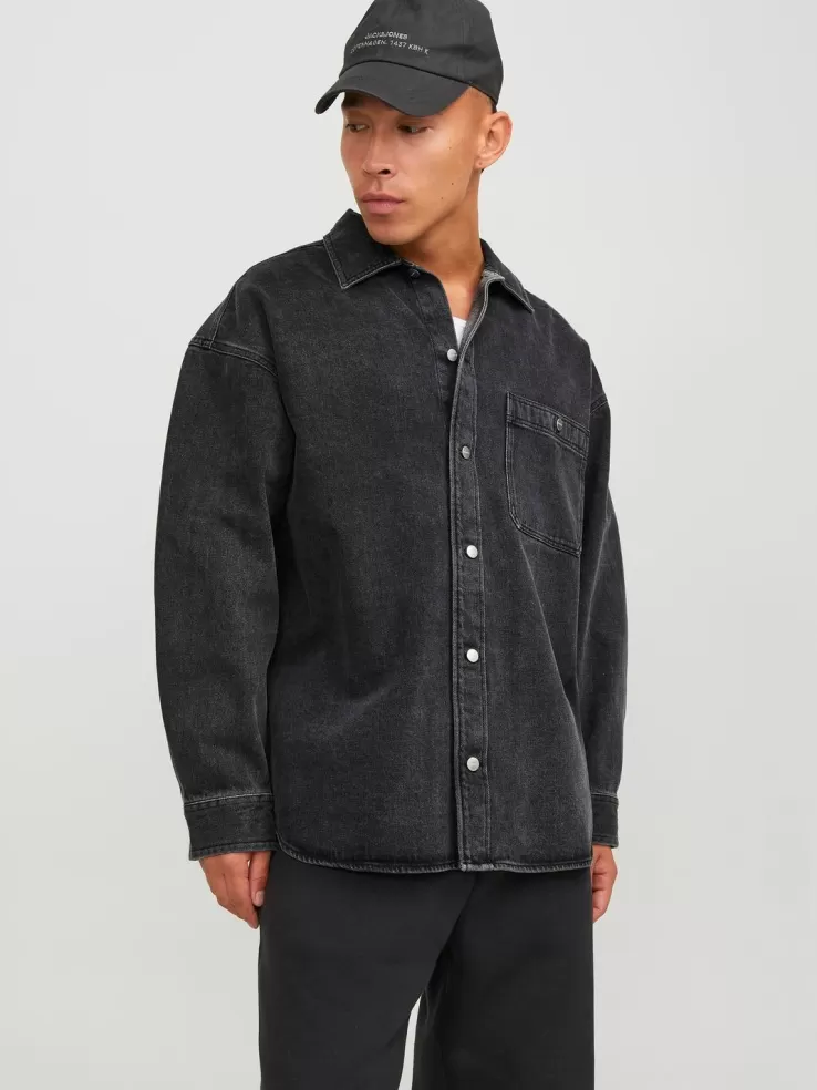 Hot JACK & JONES Wide Fit Denim Shirt Black
